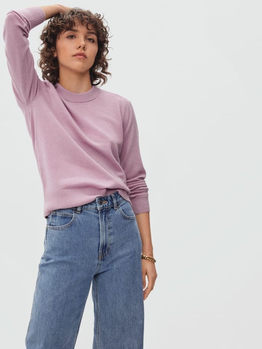 EVERLANE Lilac Purple 100% Cashmere Knit Boxy Crew Neck Sweater, Size XS